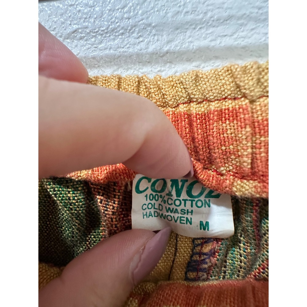 Vintage Conoz Handwoven Cotton Striped Boho Pants Yellow Orange Green Medium - Picture 6 of 7